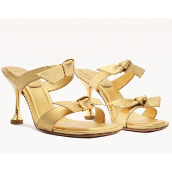 Alexandre Birman Clarita Square Flare 85 in Oro Gold 38 with Box Womens Heels - Picture 1 of 16